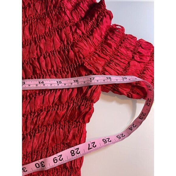 Vintage Womens Top Size Small Red Woven Ribbon Knit Stretch Boat Neck - Picture 8 of 8